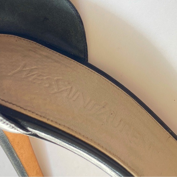 Yves saint Laurent black leather ankle wrap open toe heels - Picture 9 of 11